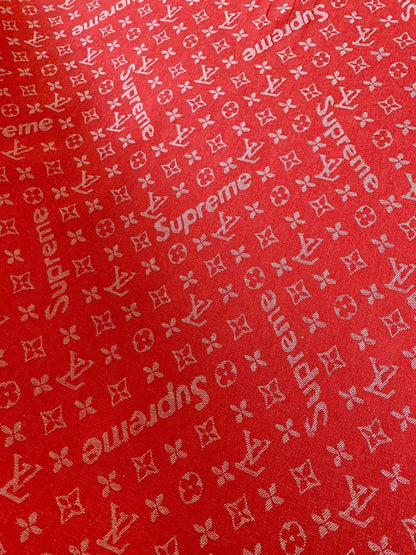 Classic Red LV With Supreme Denim Woven Jacquard fabric , Jean Fabric For Handmade Goods By Yard