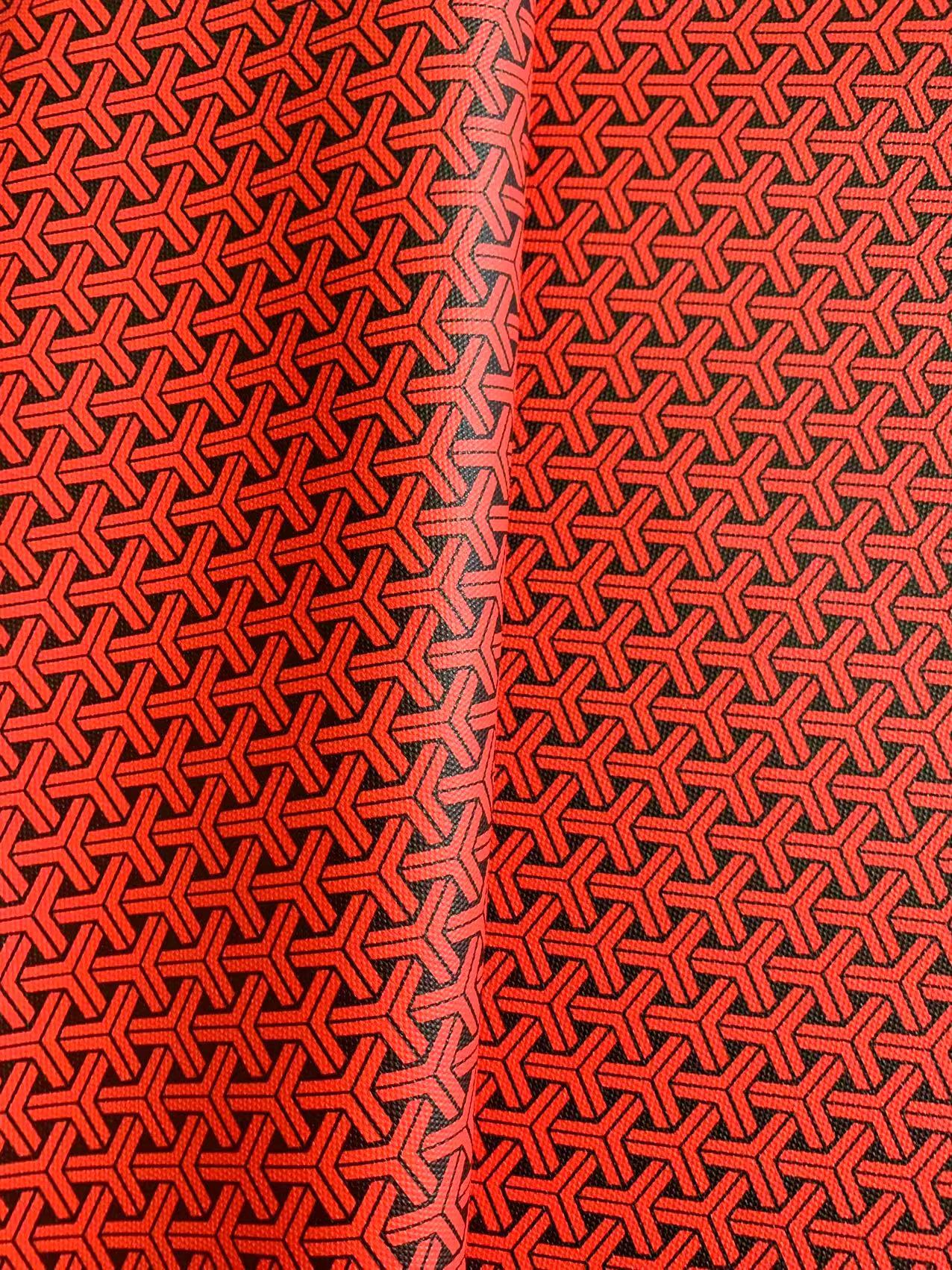 Fashion Triangle Design red with black Leather fabric For Handmade Handicraft Goods By Yard