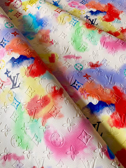 Tianchao Store New Craft LV Embossed Leather Fabric With Colorful Ink Pigment Deisgn For Handicraft By Yard