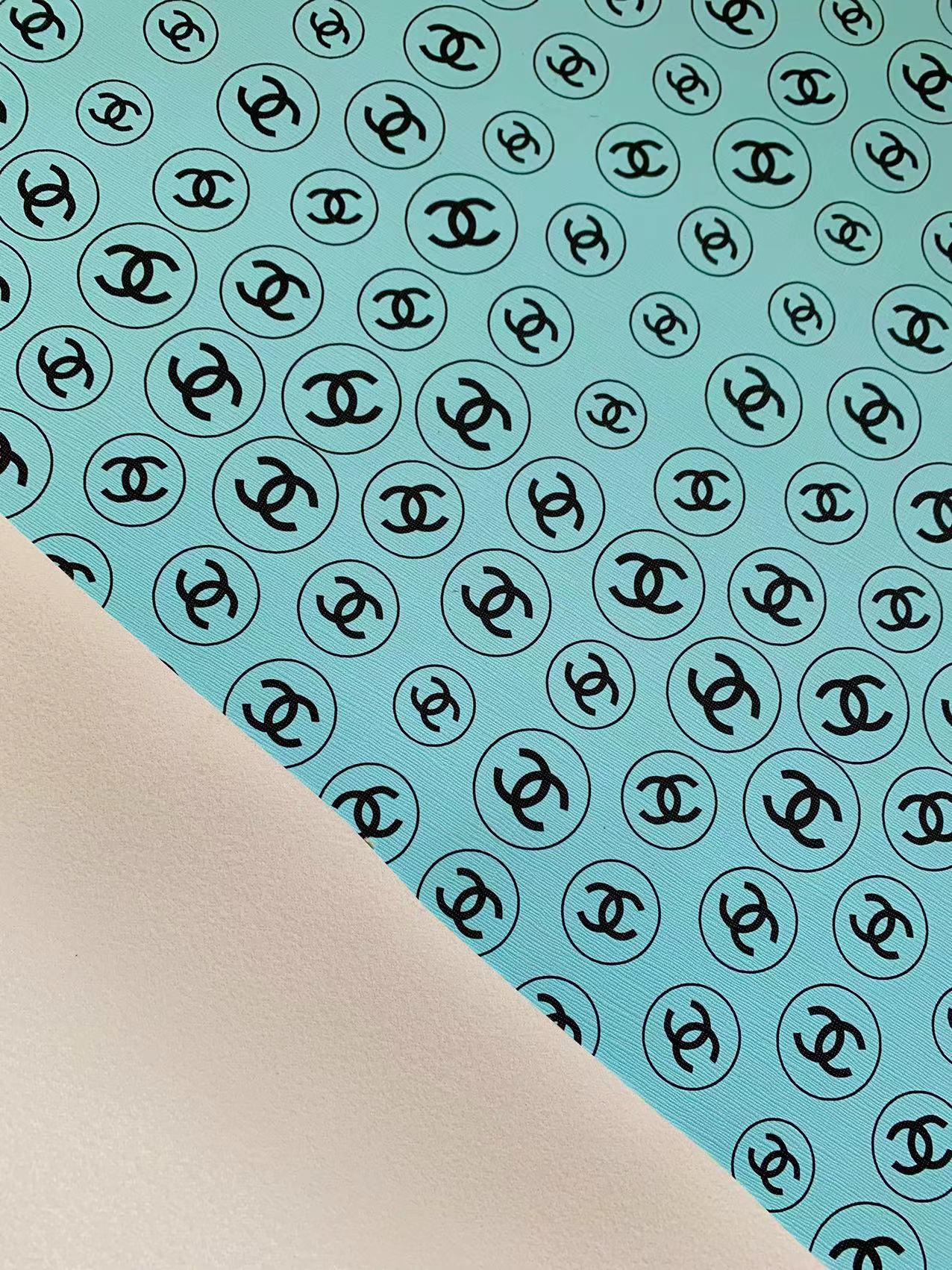 Custom Sky Blue Chanel Design Leather For DIY Sneakers And Upholstery By Yard