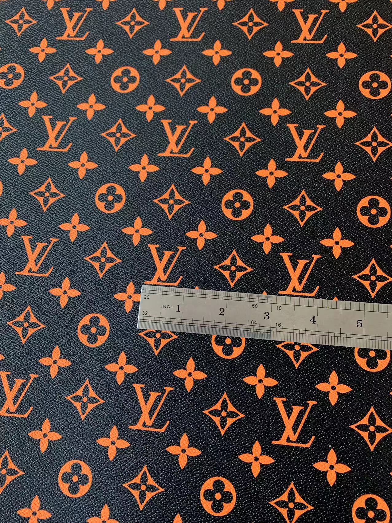 Classic Black With Orange LV vinyl crafting leather fabric For Handmade Shoes ,Bags and DIY Handicrafts By Yard