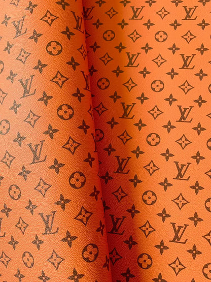 Classic Orange LV vinyl crafting leather fabric For Handmade Shoes ,Bags and DIY Handicrafts By Yard