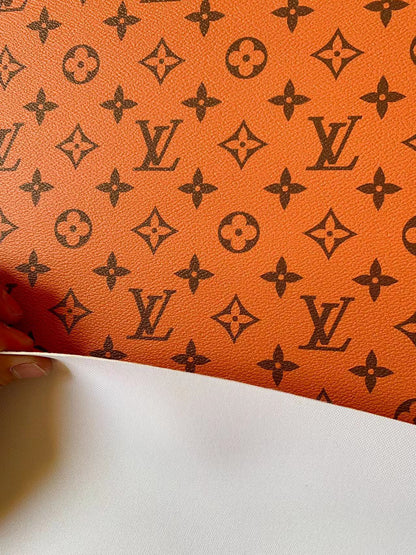 Classic Orange LV vinyl crafting leather fabric For Handmade Shoes ,Bags and DIY Handicrafts By Yard