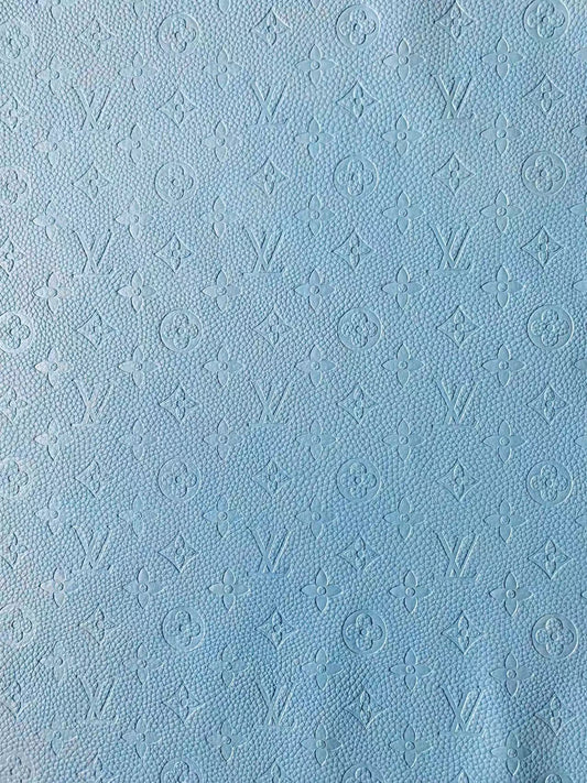 Fashion Embossed LV Crafting Leather Fabric For Handmade Bags and Shoe ,DIY Handicrafts  By Yards (Sky Blue)