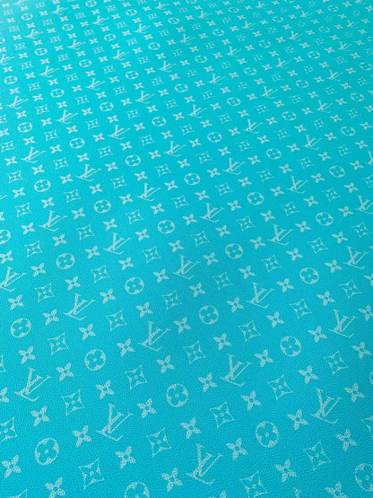 Classic Bright Blue LV Vinyl leather fabric  For Handmade Handicraft Goods