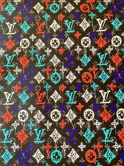 Fashion LV Graffiti Design Custom Leather Fabric For Handmade Sneakers By Yard