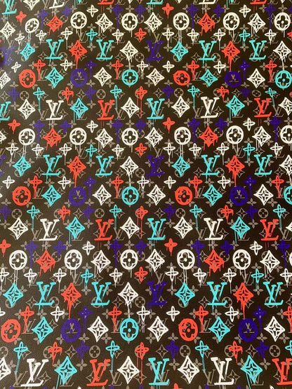 Fashion LV Graffiti Design Custom Leather Fabric For Handmade Sneakers By Yard