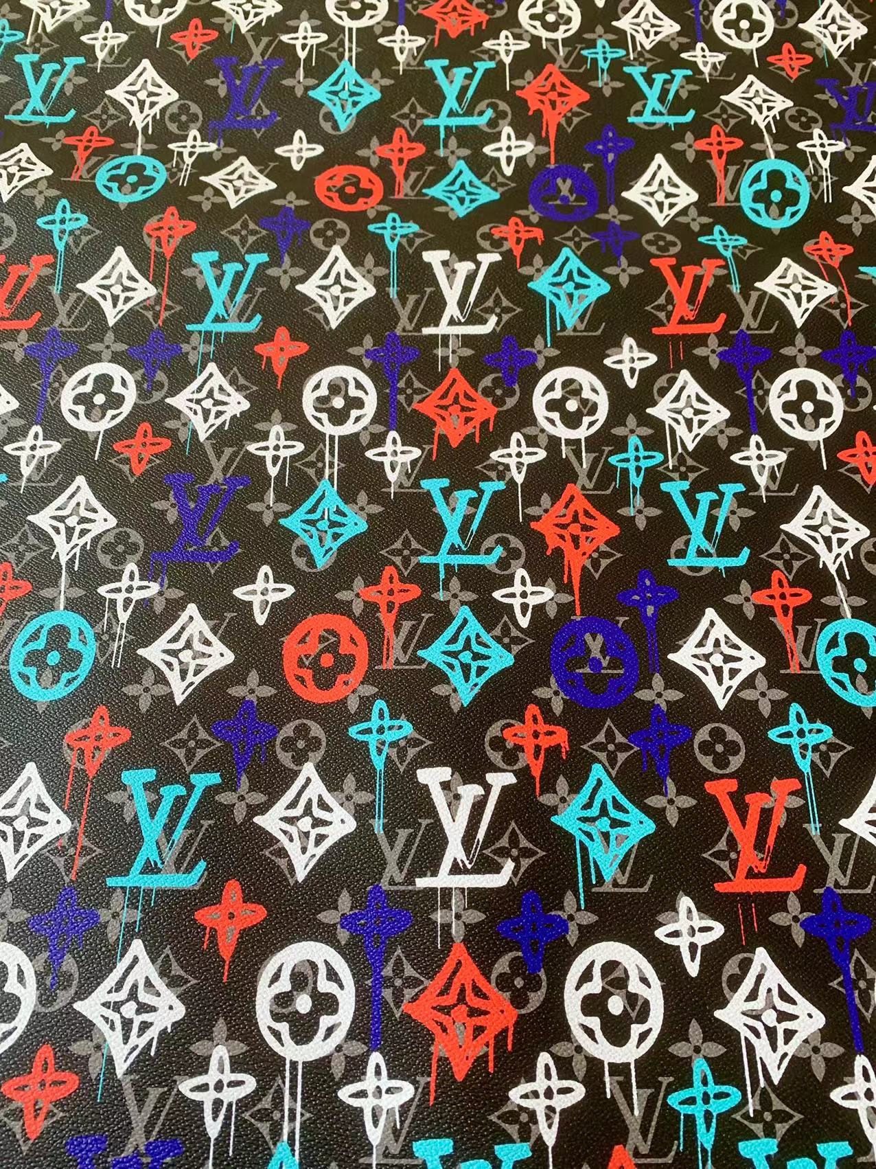 Fashion LV Graffiti Design Custom Leather Fabric For Handmade Sneakers By Yard