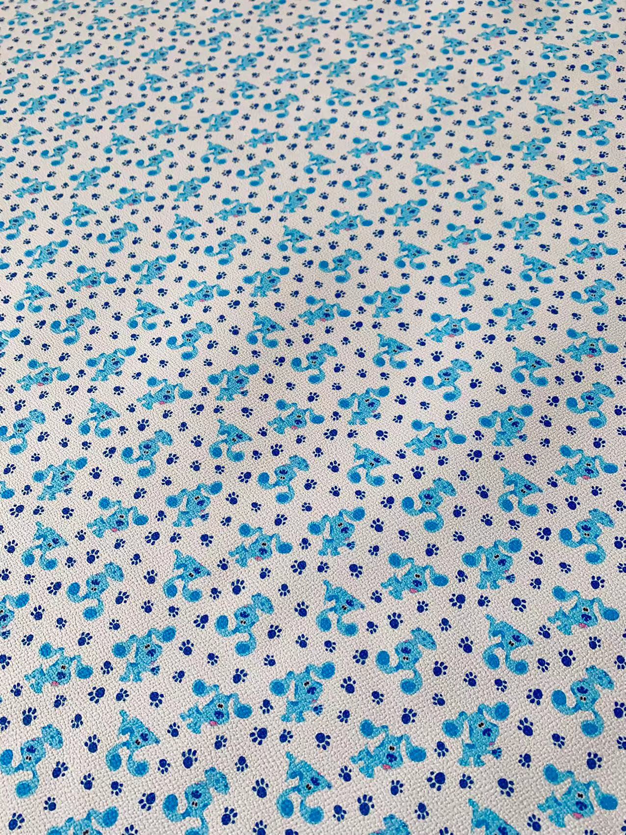 Fashion Craft Blue Dog Cartoon Leather Fabric For Handmade Handicraft Goods By Yard