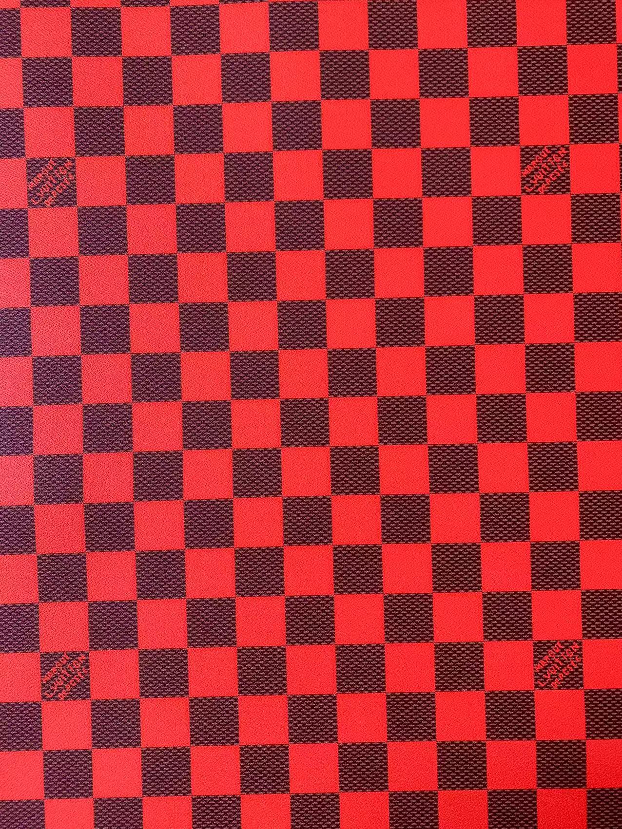 Craft 3.5 CM Red Plaid LV Vinyl Leather Fabric For Handmade Bag ,Sneaker,Upholstery Handicraft