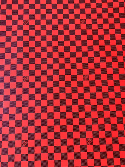 Craft 3.5 CM Red Plaid LV Vinyl Leather Fabric For Handmade Bag ,Sneaker,Upholstery Handicraft