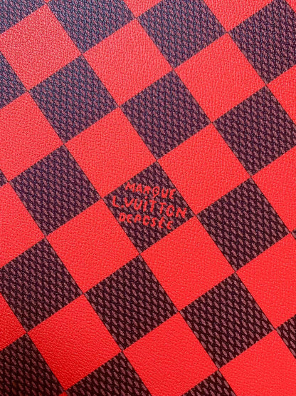 Craft 3.5 CM Red Plaid LV Vinyl Leather Fabric For Handmade Bag ,Sneaker,Upholstery Handicraft