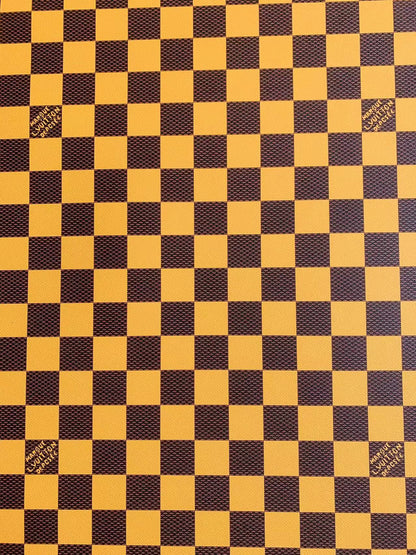 Craft 3.5 CM Yellow Plaid LV Vinyl Leather Fabric For Handmade Bag ,Sneaker,Upholstery Handicraft Goods