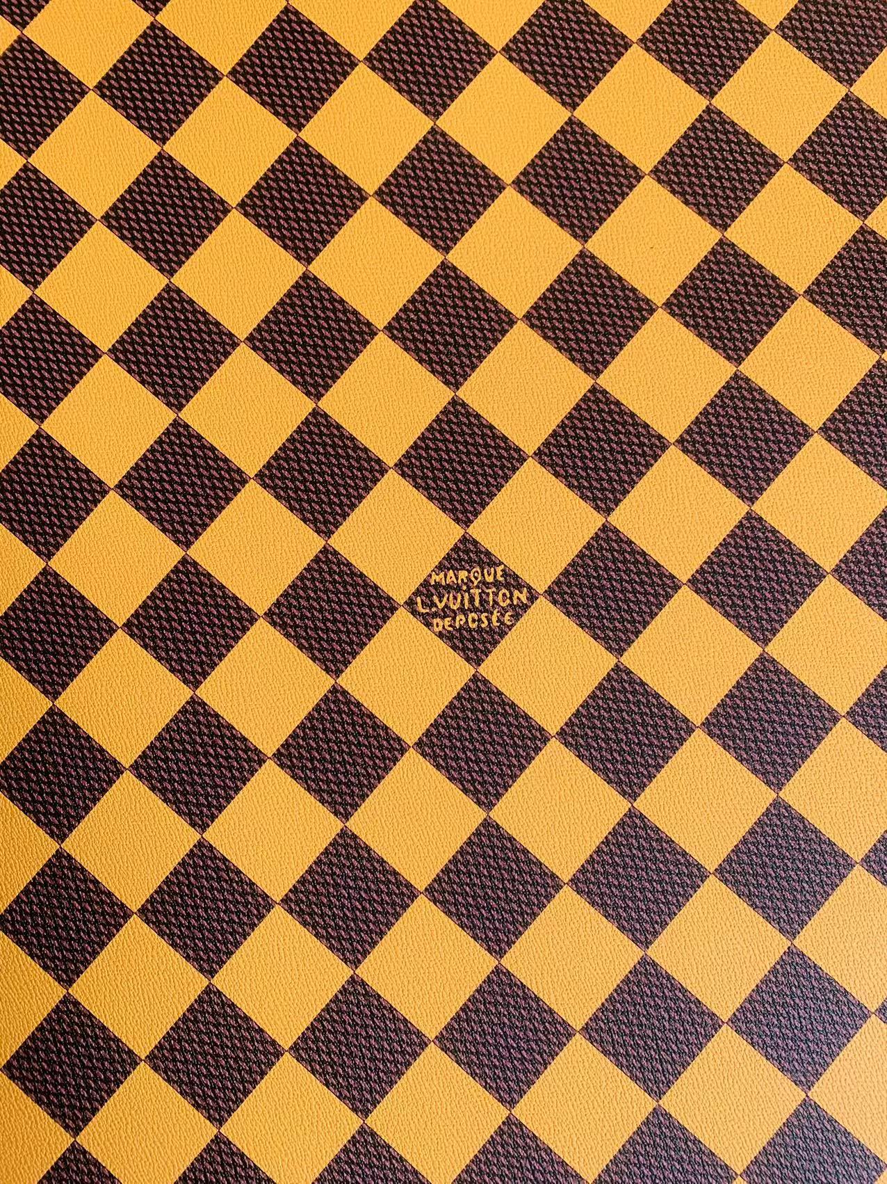 Craft 3.5 CM Yellow Plaid LV Vinyl Leather Fabric For Handmade Bag ,Sneaker,Upholstery Handicraft Goods