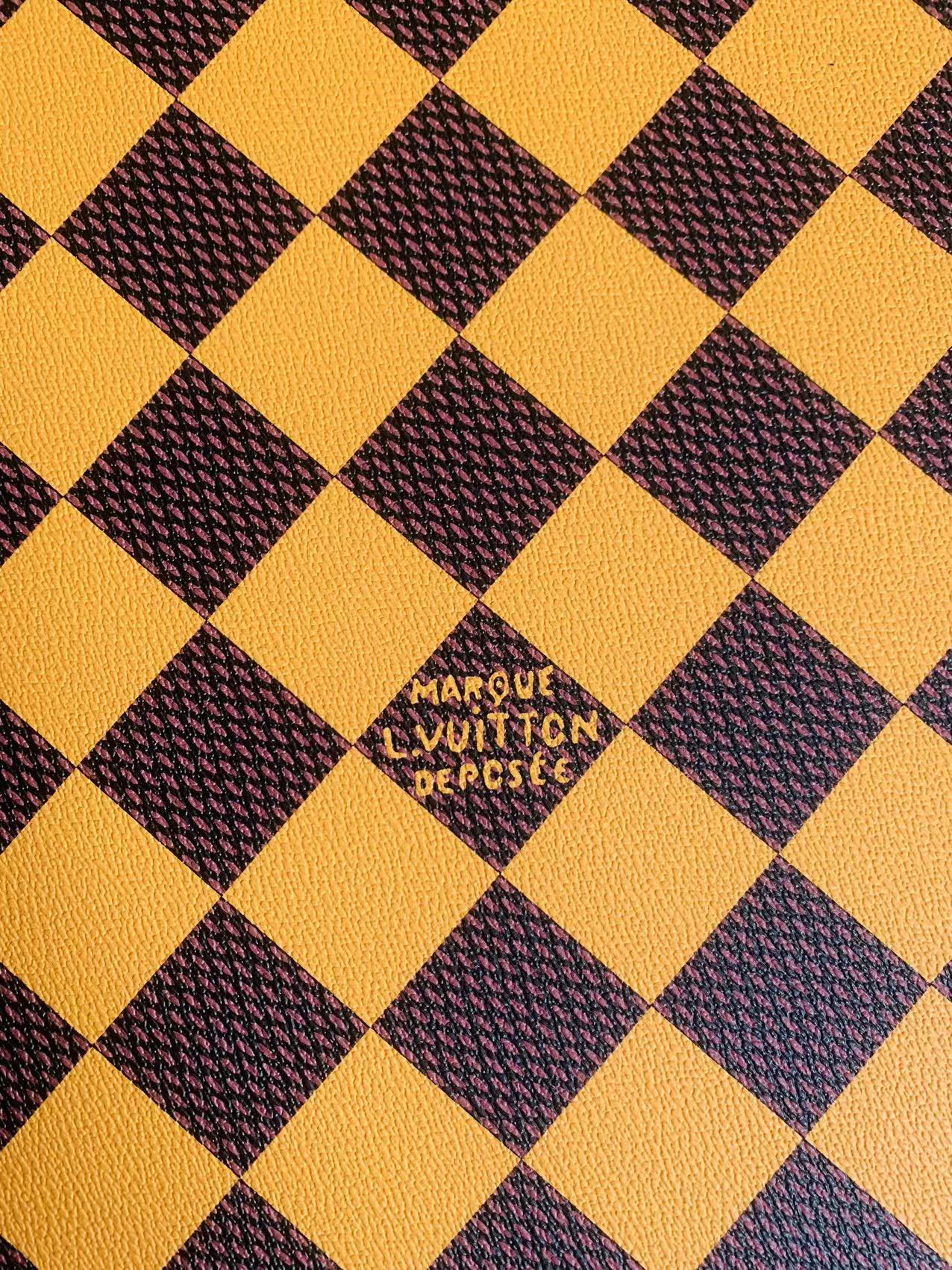 Craft 3.5 CM Yellow Plaid LV Vinyl Leather Fabric For Handmade Bag ,Sneaker,Upholstery Handicraft Goods