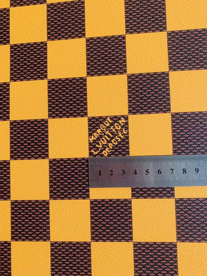 Craft 3.5 CM Yellow Plaid LV Vinyl Leather Fabric For Handmade Bag ,Sneaker,Upholstery Handicraft Goods