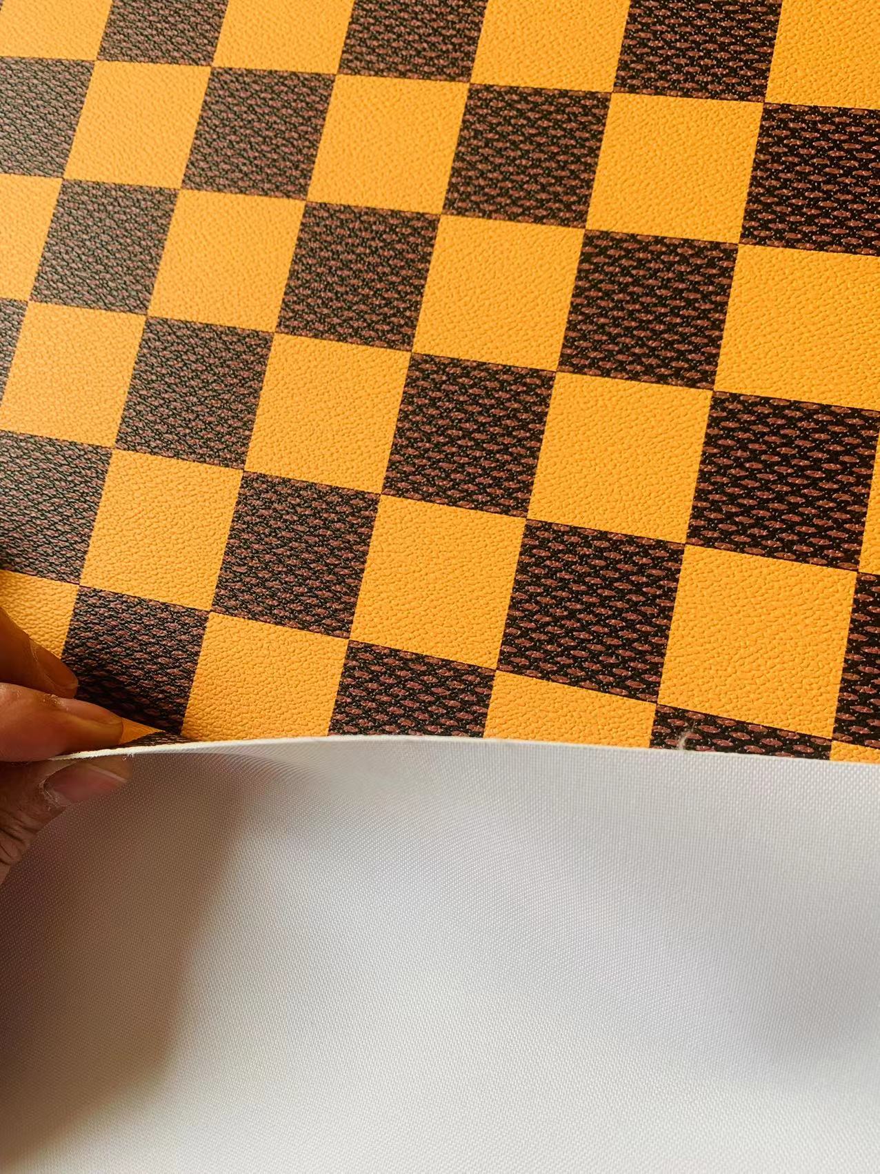 Craft 3.5 CM Yellow Plaid LV Vinyl Leather Fabric For Handmade Bag ,Sneaker,Upholstery Handicraft Goods