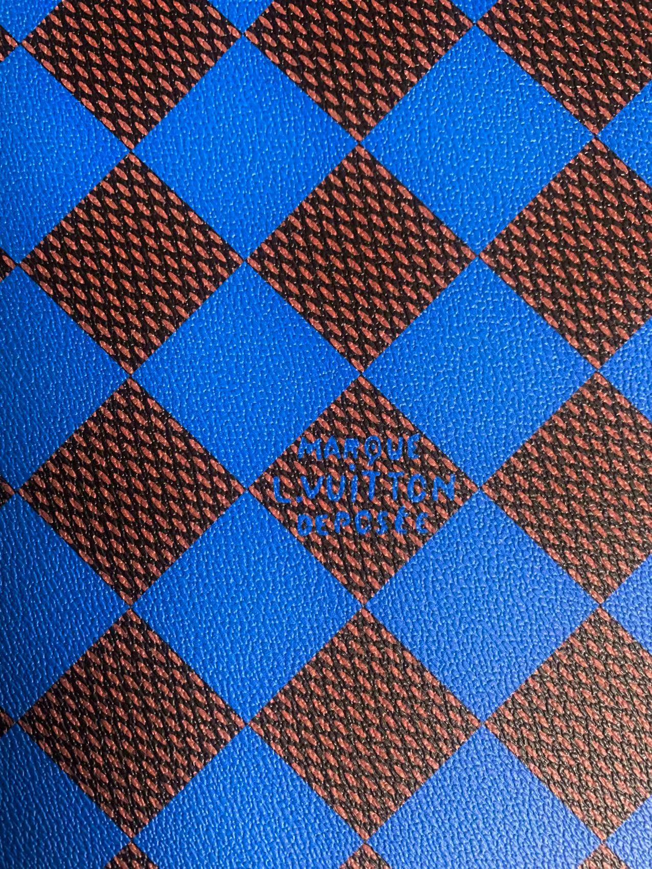 Craft 3.5 CM Blue Plaid LV Vinyl Leather Fabric For Handmade Bag ,Sneaker,Upholstery Handicraft