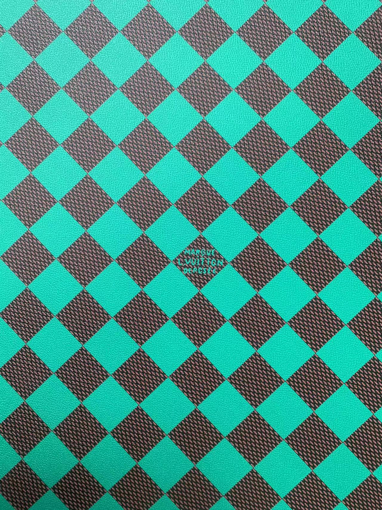 Craft 3.5 CM Green Plaid LV Vinyl Leather Fabric For Handmade Bag ,Sneaker,Upholstery Handicraft