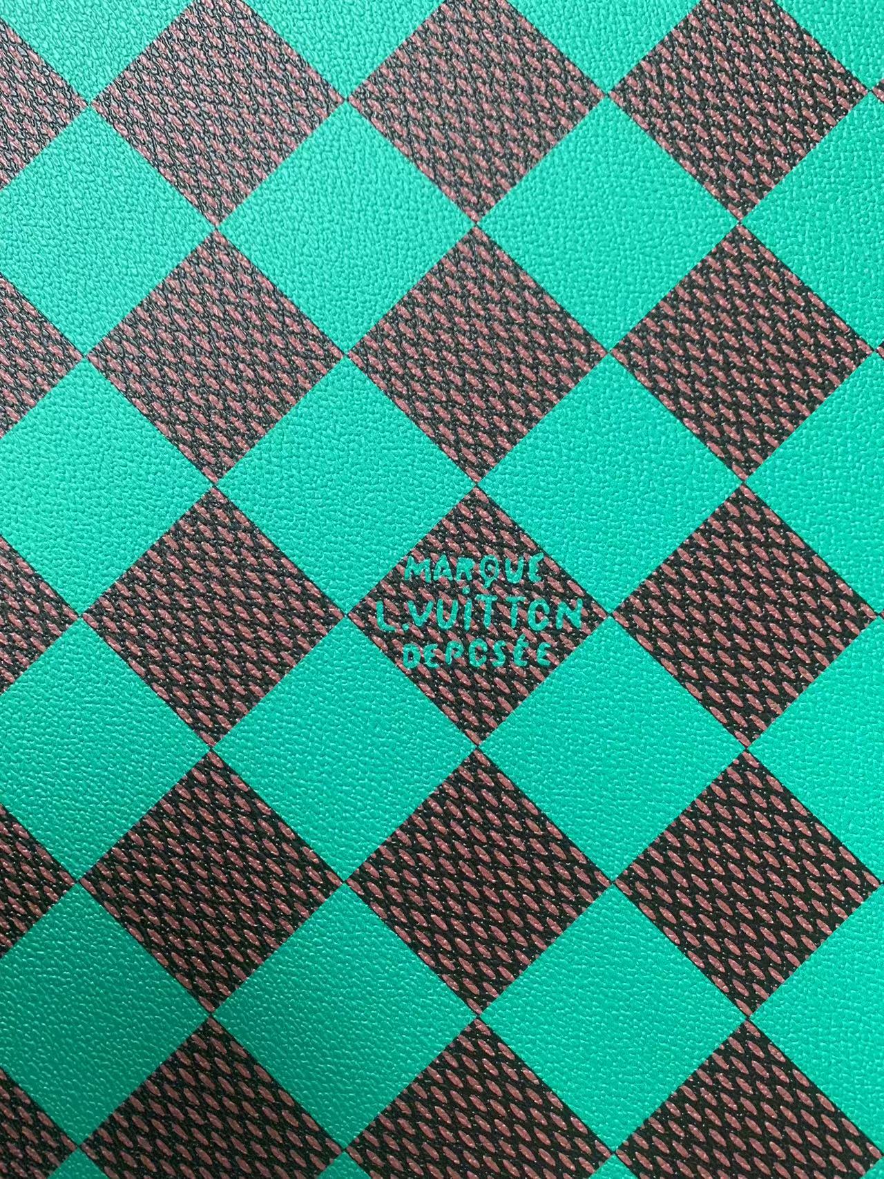 Craft 3.5 CM Green Plaid LV Vinyl Leather Fabric For Handmade Bag ,Sneaker,Upholstery Handicraft