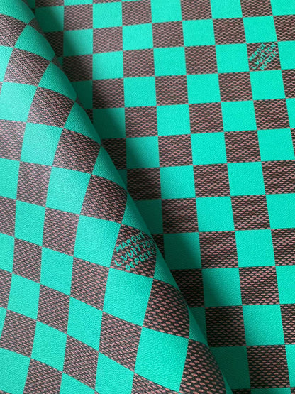 Craft 3.5 CM Green Plaid LV Vinyl Leather Fabric For Handmade Bag ,Sneaker,Upholstery Handicraft