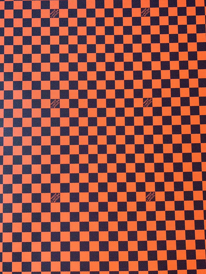 Craft 3.5 CM Orange Plaid LV Vinyl Leather Fabric For Handmade Bag ,Sneaker,Upholstery Handicraft