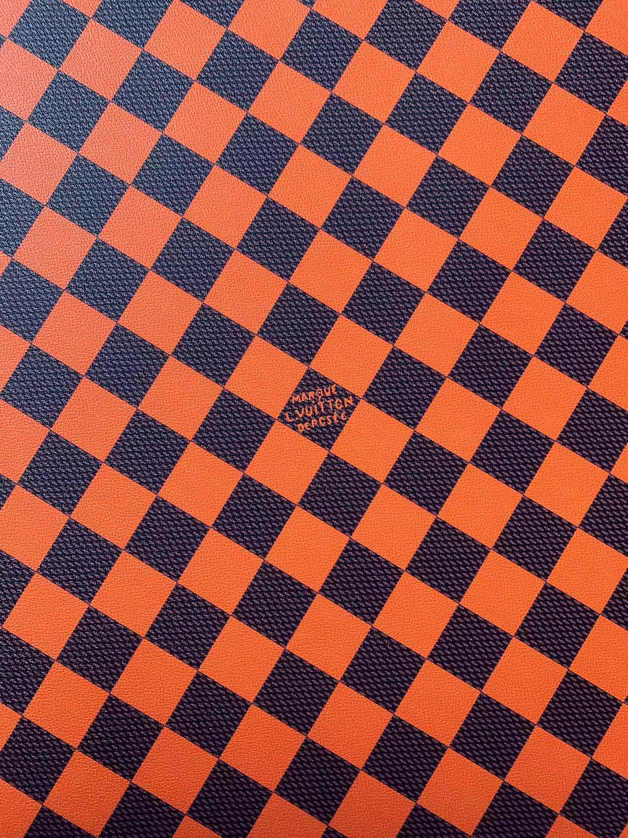 Craft 3.5 CM Orange Plaid LV Vinyl Leather Fabric For Handmade Bag ,Sneaker,Upholstery Handicraft