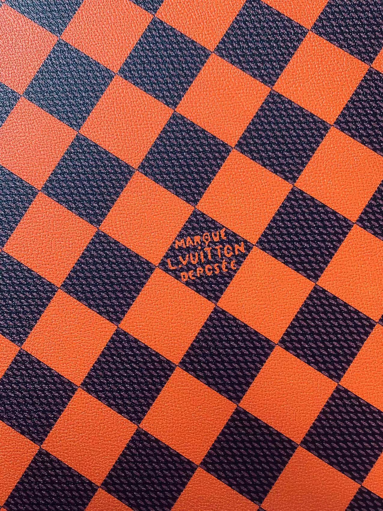 Craft 3.5 CM Orange Plaid LV Vinyl Leather Fabric For Handmade Bag ,Sneaker,Upholstery Handicraft