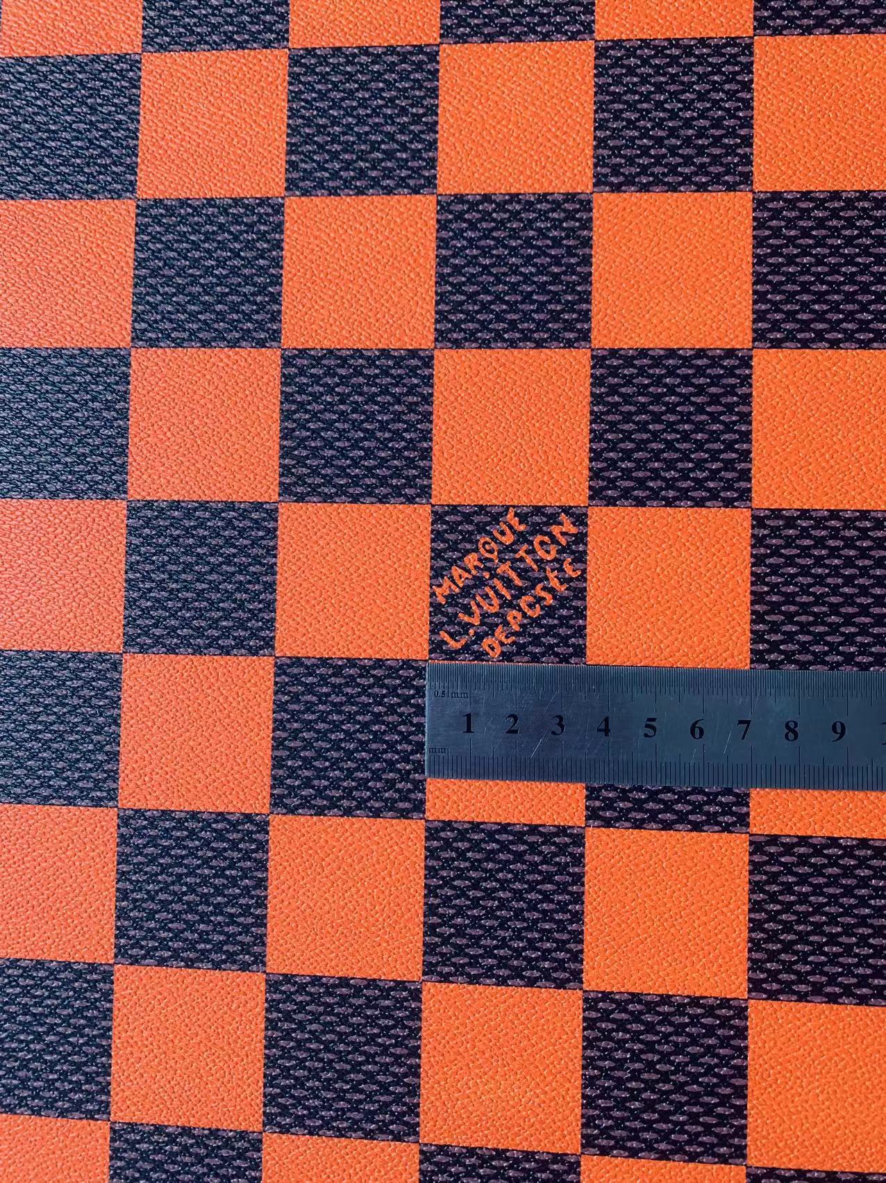 Craft 3.5 CM Orange Plaid LV Vinyl Leather Fabric For Handmade Bag ,Sneaker,Upholstery Handicraft