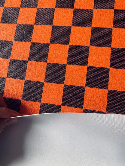 Craft 3.5 CM Orange Plaid LV Vinyl Leather Fabric For Handmade Bag ,Sneaker,Upholstery Handicraft