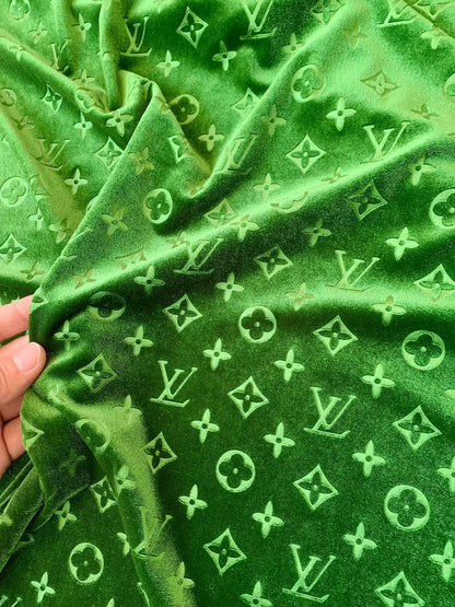 Popular Luxury LV Knitting Velvet Fabric For Handmade Sneaker,Car Upholstery and Apparel By Yard(Green)