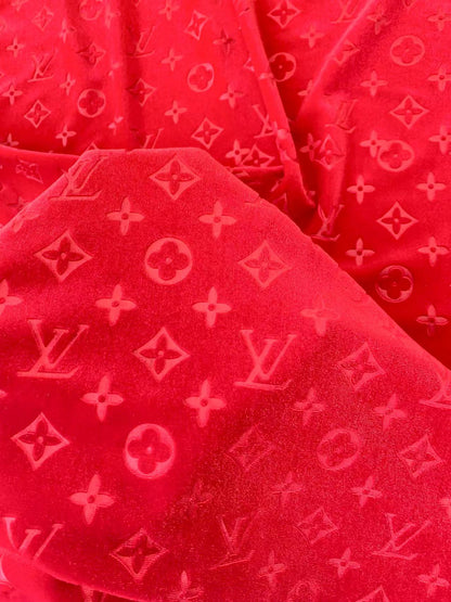 Popular Luxury LV Knitting Velvet Fabric For Handmade Sneaker,Car Upholstery and Apparel By Yard (Red)