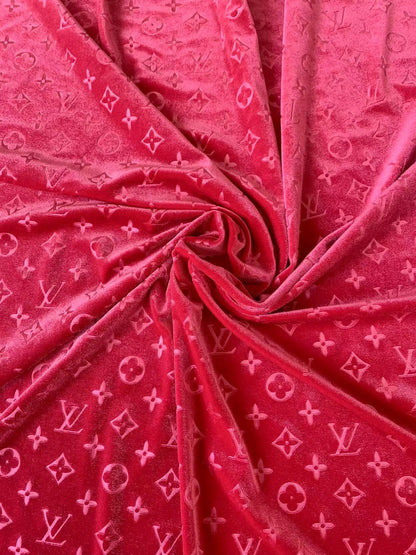 Popular Luxury LV Knitting Velvet Fabric For Handmade Sneaker,Car Upholstery and Apparel By Yard (Fuchsia)