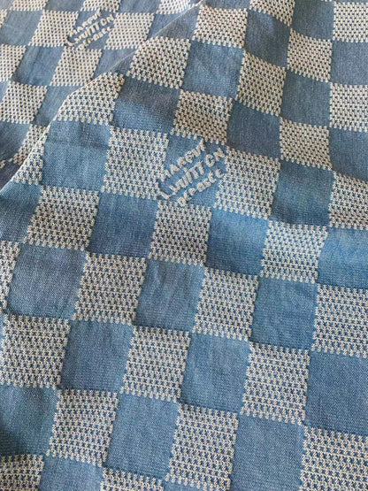 Craft Wash LV Damier Jacquard Denim Jean Fabric For Handmade Sewing DIY Upholstery ,Apparel  By Yard