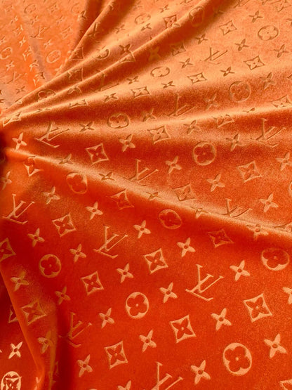 Popular Luxury LV Knitting Velvet Fabric For Handmade Sneaker,Car Upholstery and Apparel By Yard(Orange)