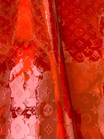 Jewelry Red Embossed LV Lacquer Leather Fabric For Handmade Bags ,Shoes Upholstery By Yard