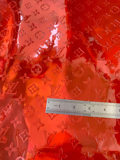 Jewelry Red Embossed LV Lacquer Leather Fabric For Handmade Bags ,Shoes Upholstery By Yard