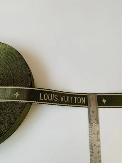 Craft LV 1.5 Inch Handmade Trim Embroidered Army Green Stripe Ribbon By Yard