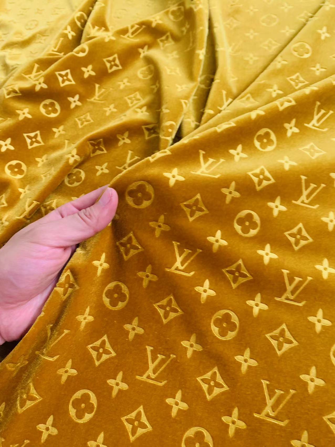 Popular Luxury Gold LV Knitting Velvet Fabric For Handmade Sneaker,Car Upholstery and Apparel By Yard