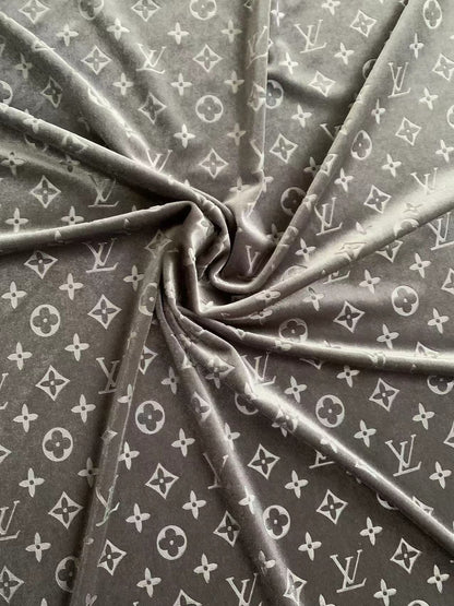 Popular Luxury Lighting Gray Sliver LV Knitting Velvet Fabric For Handmade Sneaker,Car Upholstery and Apparel By Yard