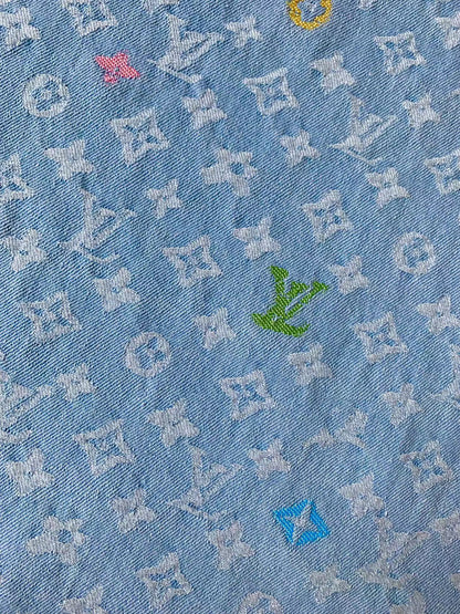 Fashion Colorful LV EmBroider Wash Denim Woven Jacquard fabric ,Jean Fabric For Handmade Goods