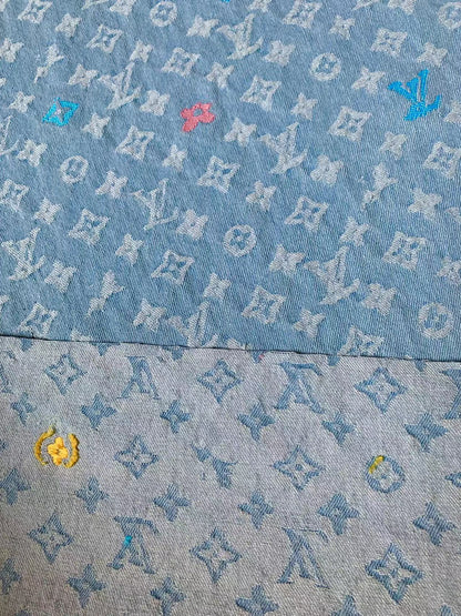 Fashion Colorful LV EmBroider Wash Denim Woven Jacquard fabric ,Jean Fabric For Handmade Goods