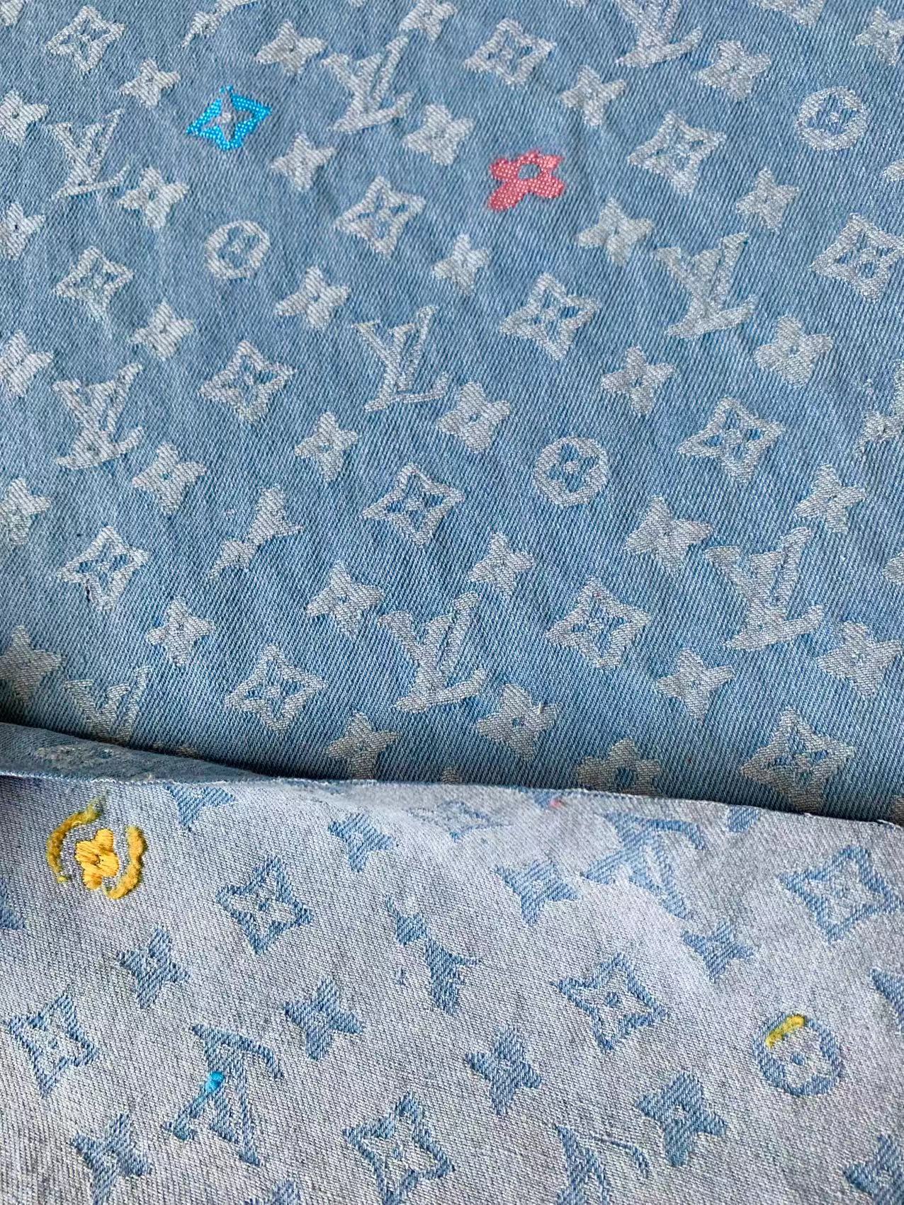 Fashion Colorful LV EmBroider Wash Denim Woven Jacquard fabric ,Jean Fabric For Handmade Goods