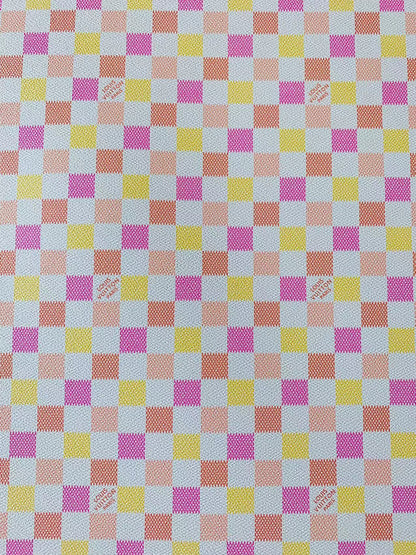 Classic Pink Yellow Damier Louis Vuitton Leather For Bag Upholstery Car Seat and Shoes By Yard