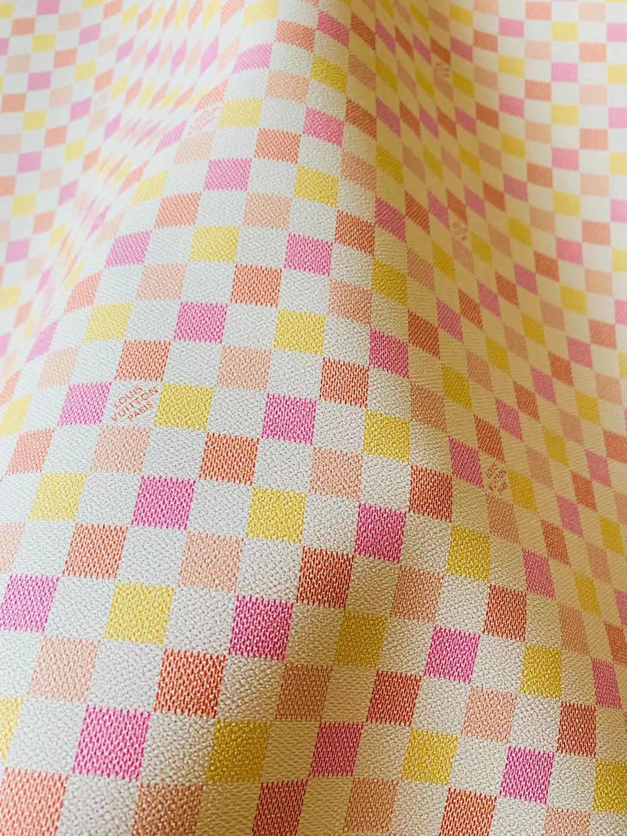 Classic Pink Yellow Damier Louis Vuitton Leather For Bag Upholstery Car Seat and Shoes By Yard