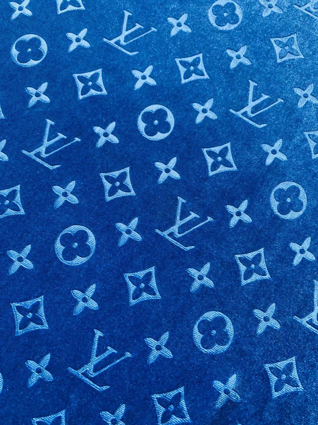 Popular Luxury LV Knitting Velvet Fabric For Handmade Sneaker,Car Upholstery and Apparel By Yard(Sapphire Blue)