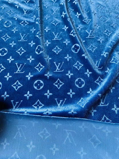 Popular Luxury LV Knitting Velvet Fabric For Handmade Sneaker,Car Upholstery and Apparel By Yard(Sapphire Blue)