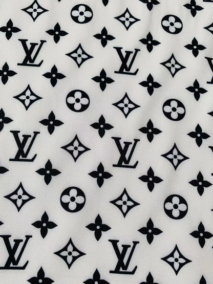 Craft White With Black LV Cotton And Polyester Cloth Fabric For DIY Handicraft Apparel By Yard