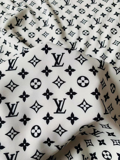 Craft White With Black LV Cotton And Polyester Cloth Fabric For DIY Handicraft Apparel By Yard