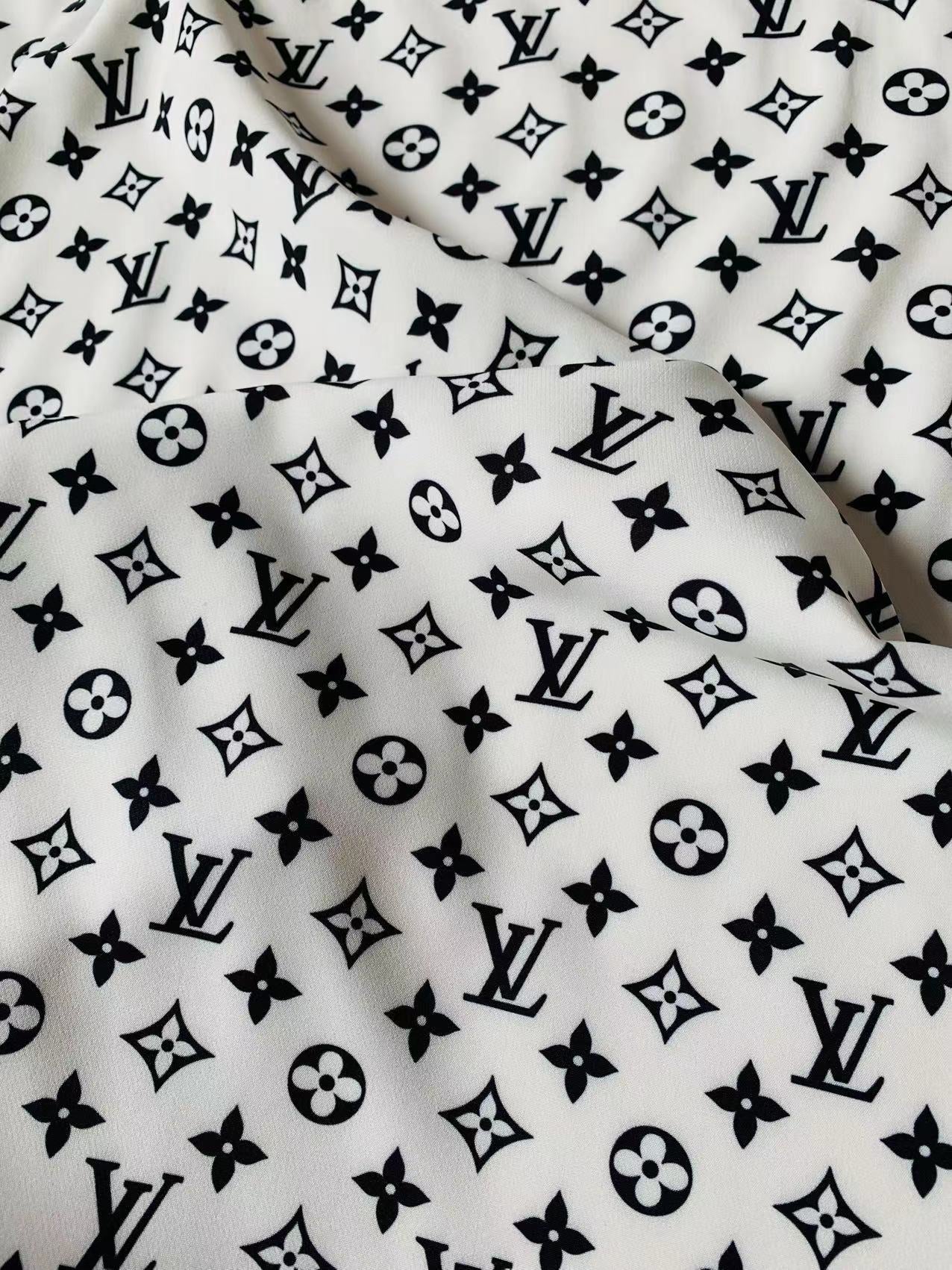 Craft White With Black LV Cotton And Polyester Cloth Fabric For DIY Handicraft Apparel By Yard